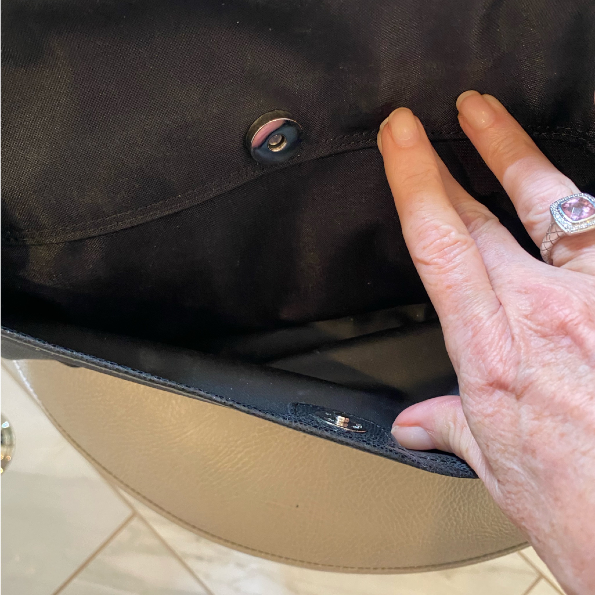 Le Tanneur 1898 Paris Black Shoulder Hobo Bag Leather And Nylon — image 5 of 8